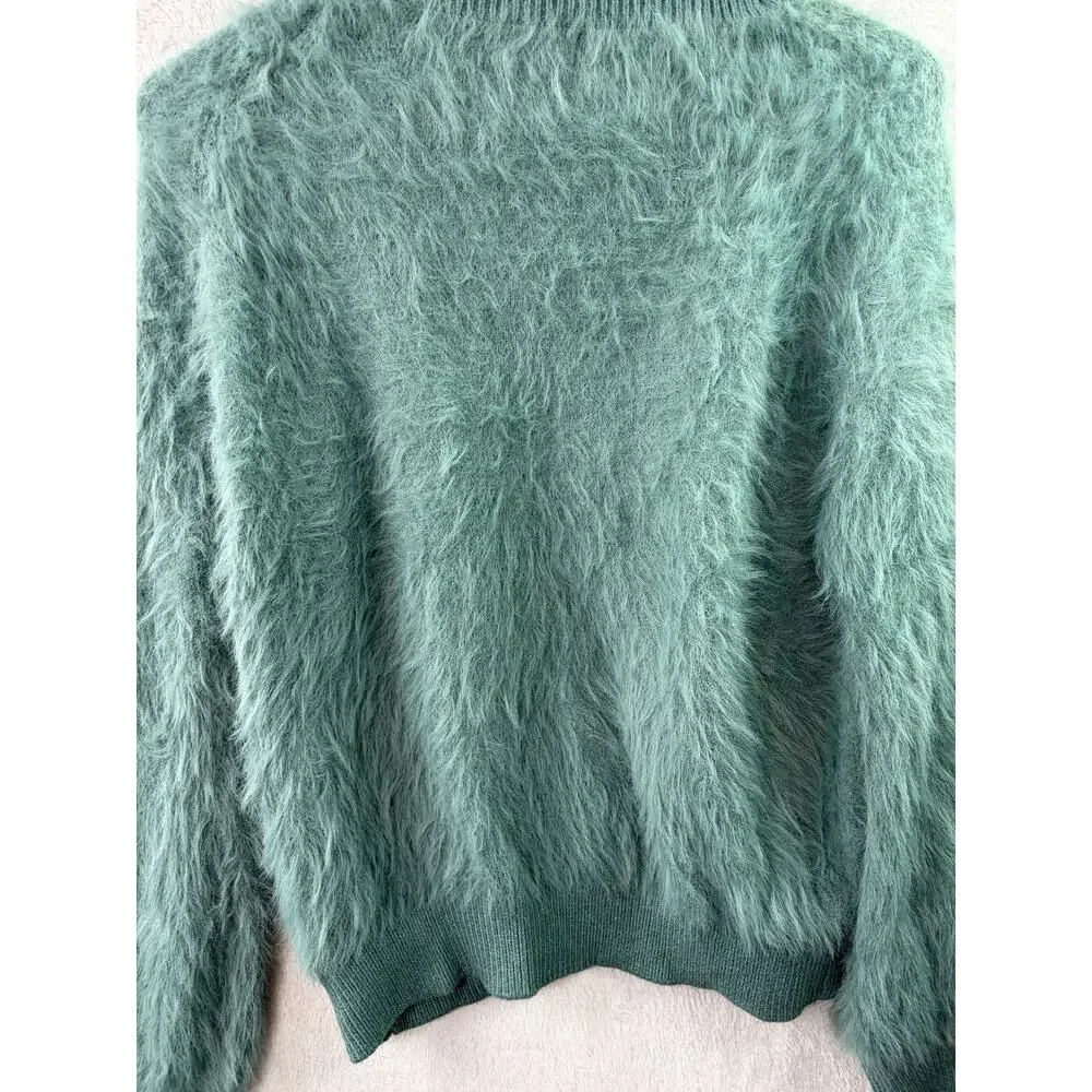 Urban Outfitters Sweet As A Peach Fuzzy Mock-Neck Sweater – Teal – Size S - Picture 6 of 8